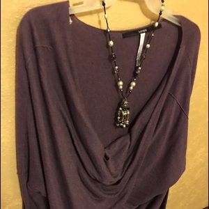 Cardigan purple pullover w beaded necklace